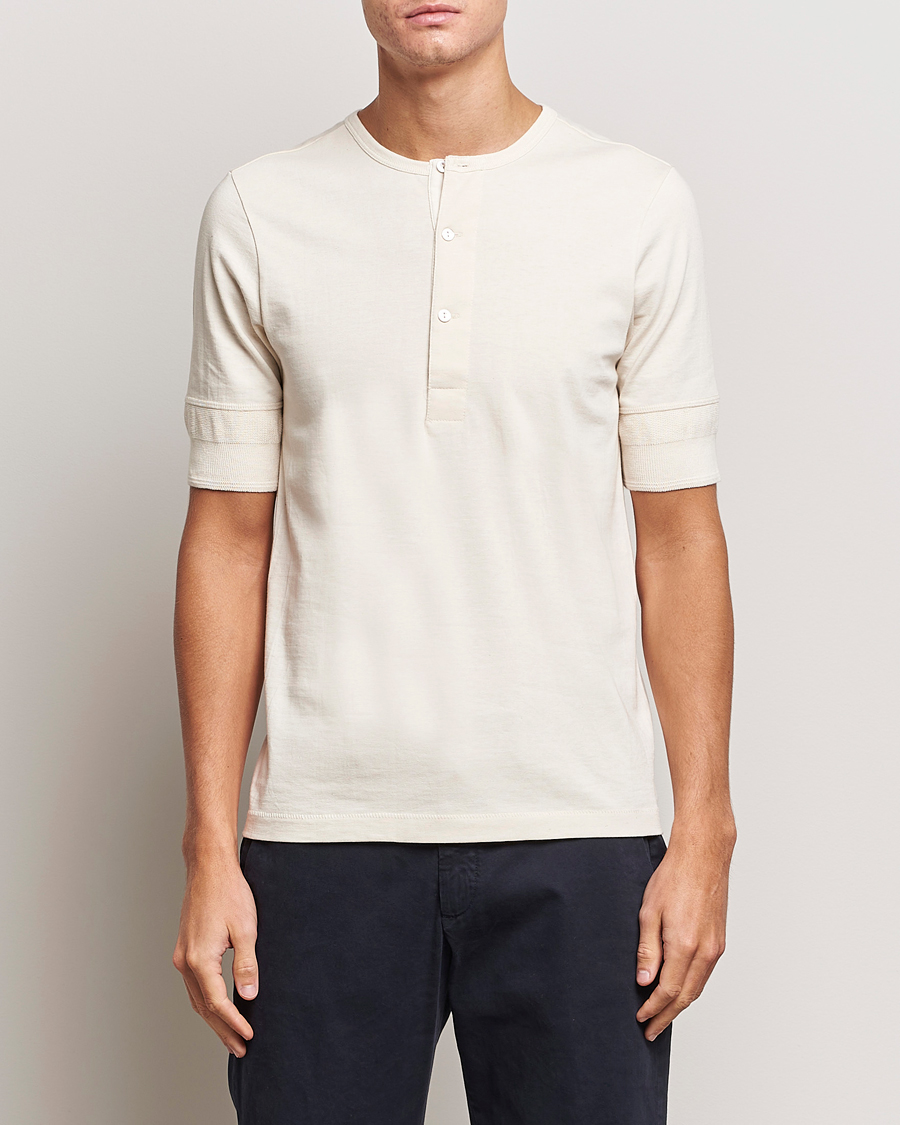 Heren | Henley shirts | Merz b. Schwanen | Short Sleeve Organic Cotton Henley Nature