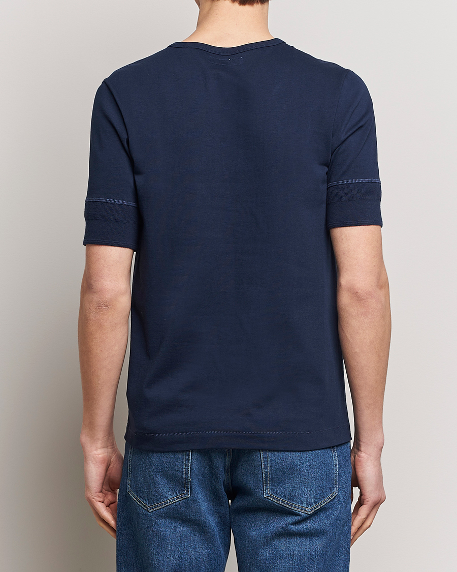Heren | Truien | Merz b. Schwanen | Short Sleeve Organic Cotton Henley Ink Blue