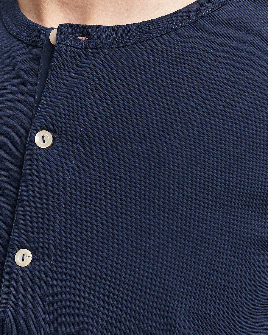 Heren | Truien | Merz b. Schwanen | Short Sleeve Organic Cotton Henley Ink Blue