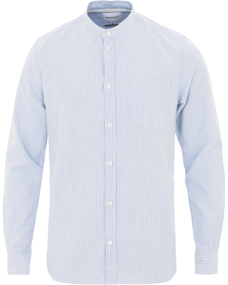 Heren | Overhemden | Norse Projects | Hans Collarless Oxford Stripe Shirt Light Blue