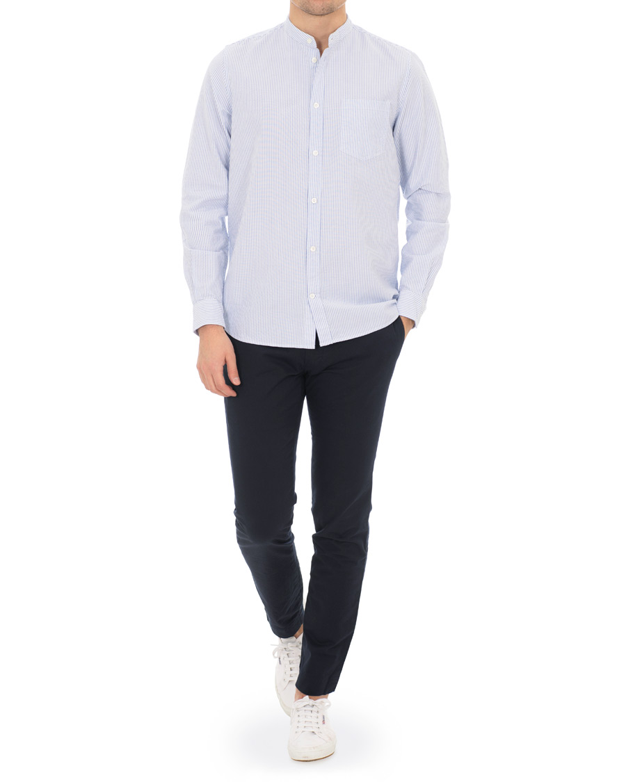 Heren | Overhemden | Norse Projects | Hans Collarless Oxford Stripe Shirt Light Blue