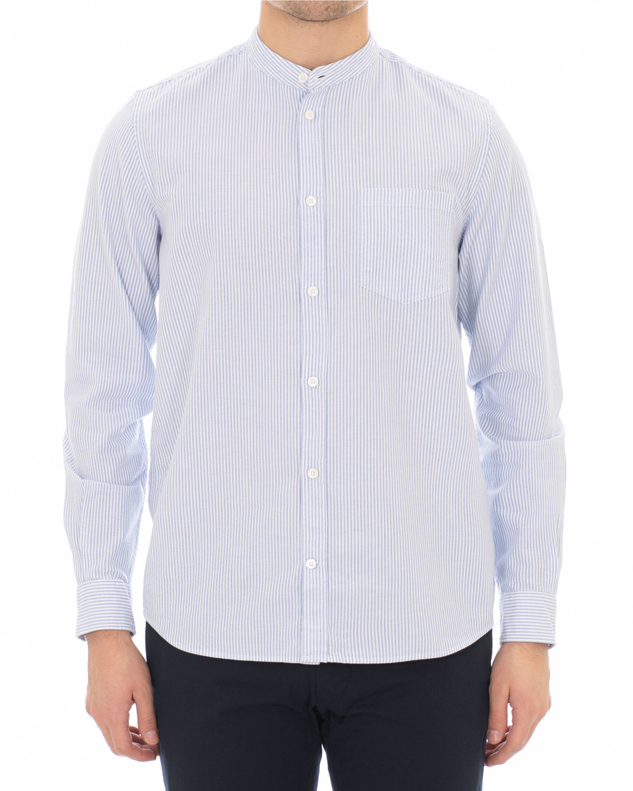 Heren | Overhemden | Norse Projects | Hans Collarless Oxford Stripe Shirt Light Blue