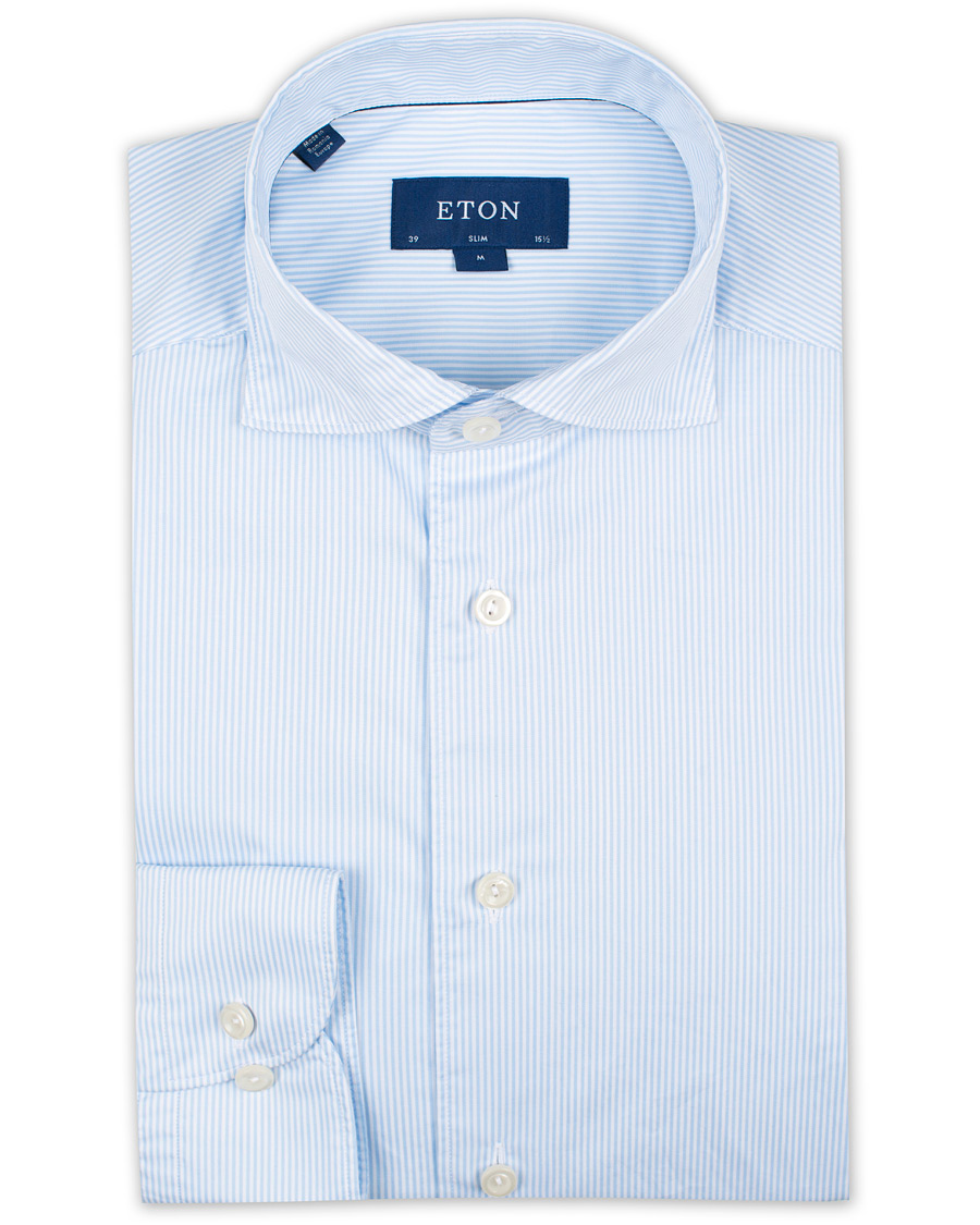 Heren | Overhemden | Eton | Slim Fit Lightweight Stripe Extreme Cutaway Blue