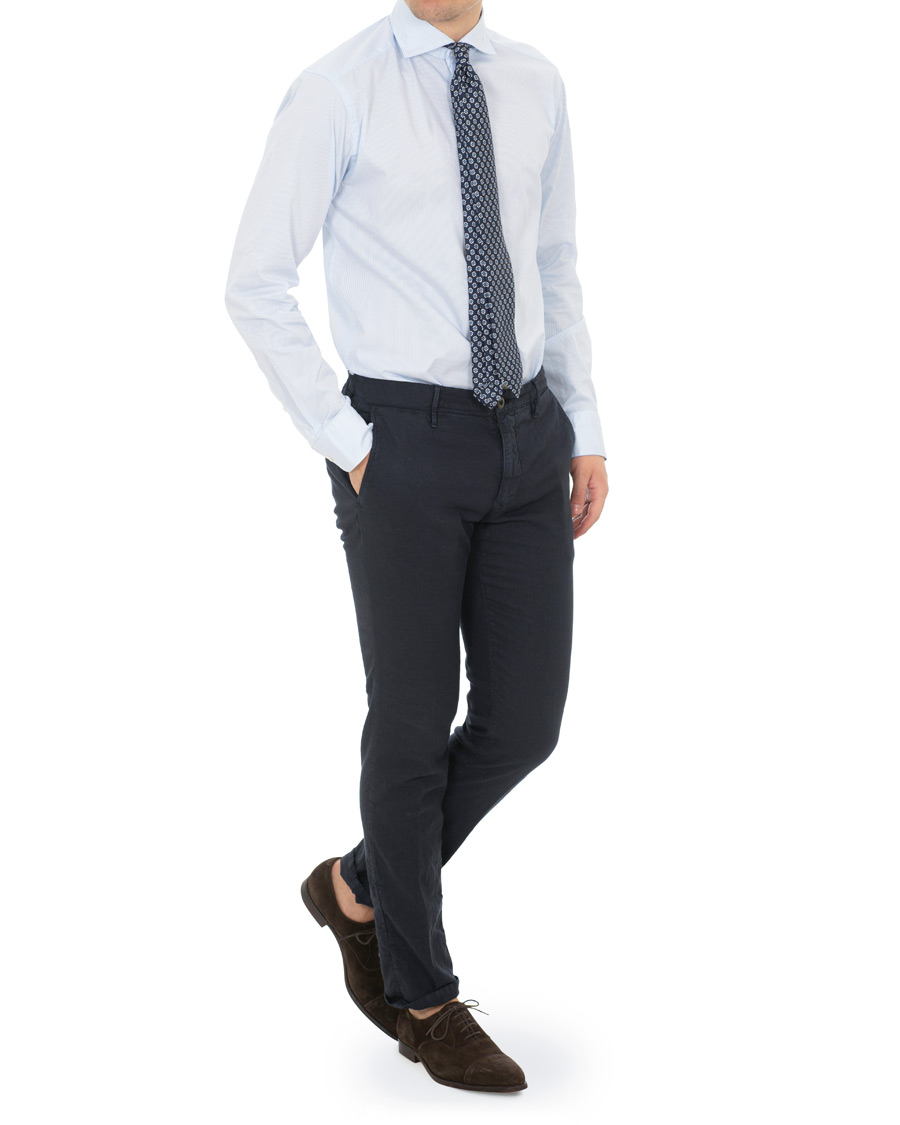 Heren | Overhemden | Eton | Slim Fit Lightweight Stripe Extreme Cutaway Blue