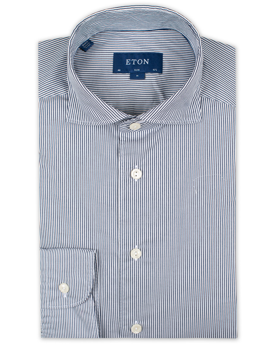 Heren | Overhemden | Eton | Slim Fit Lightweight Stripe Extreme Cutaway Blue