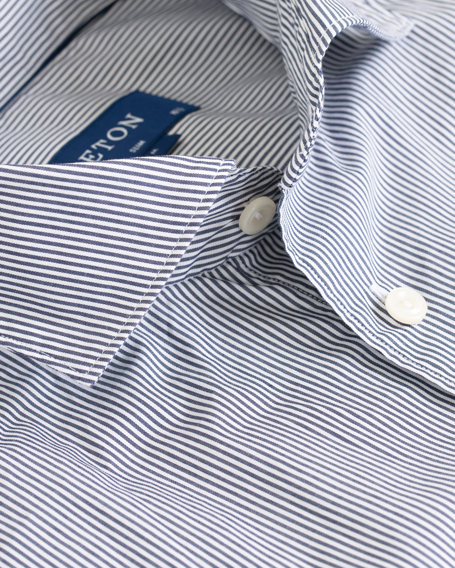 Heren | Overhemden | Eton | Slim Fit Lightweight Stripe Extreme Cutaway Blue