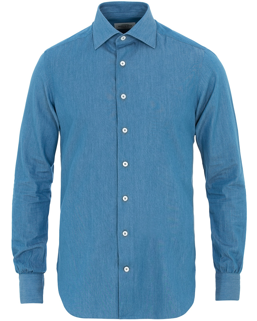 Heren | Overhemden | Berg&Berg | Francis Handmade Spread Collar Cotton Shirt Denim