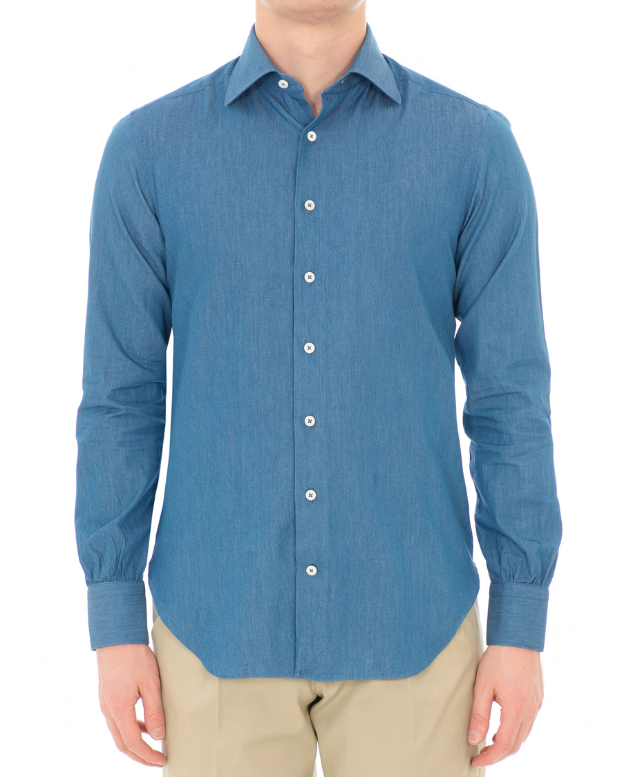 Heren | Overhemden | Berg&Berg | Francis Handmade Spread Collar Cotton Shirt Denim