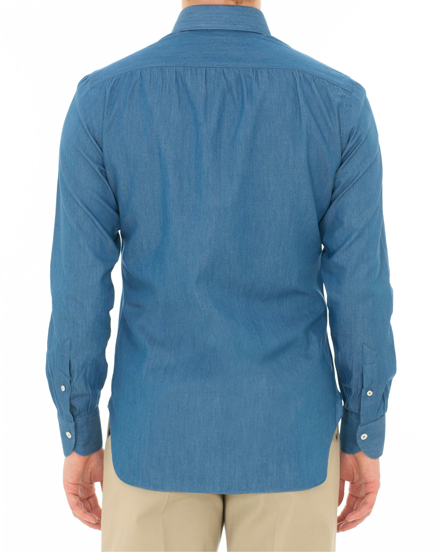Heren | Overhemden | Berg&Berg | Francis Handmade Spread Collar Cotton Shirt Denim