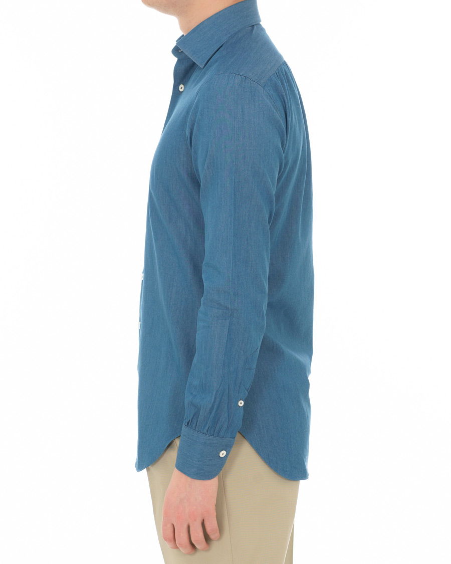 Heren | Overhemden | Berg&Berg | Francis Handmade Spread Collar Cotton Shirt Denim