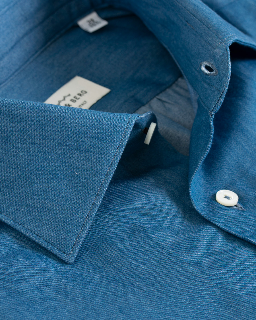 Heren | Overhemden | Berg&Berg | Francis Handmade Spread Collar Cotton Shirt Denim
