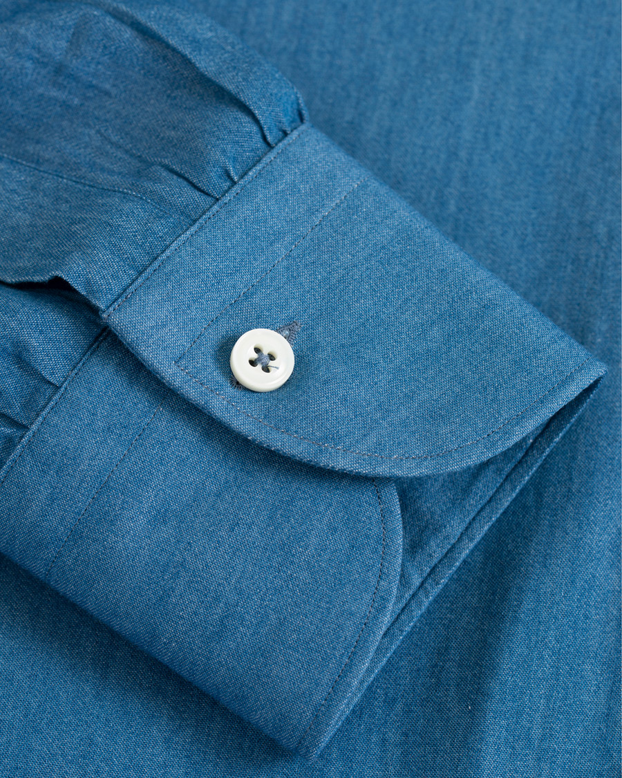 Heren | Overhemden | Berg&Berg | Francis Handmade Spread Collar Cotton Shirt Denim