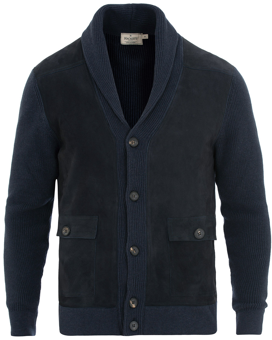 Heren | Truien | Hackett | Mayfair Knitted Suede Cardigan Navy