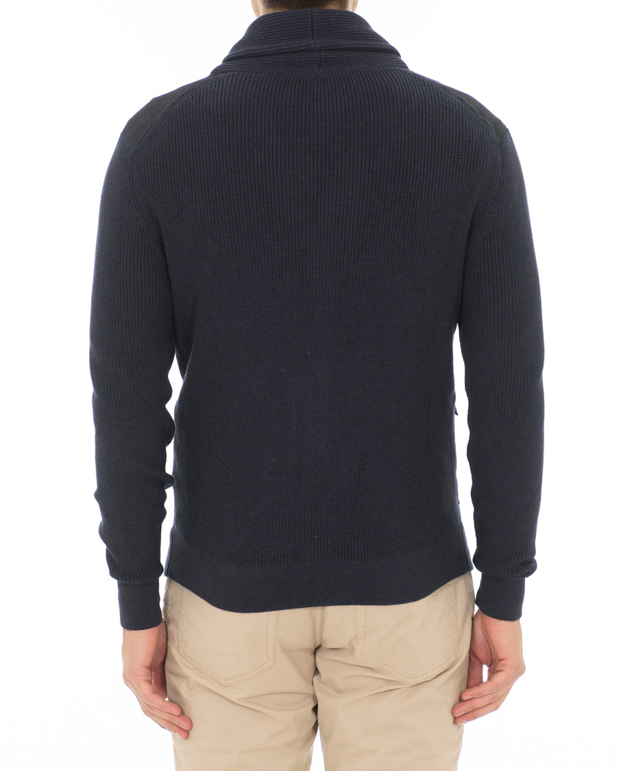 Heren | Truien | Hackett | Mayfair Knitted Suede Cardigan Navy