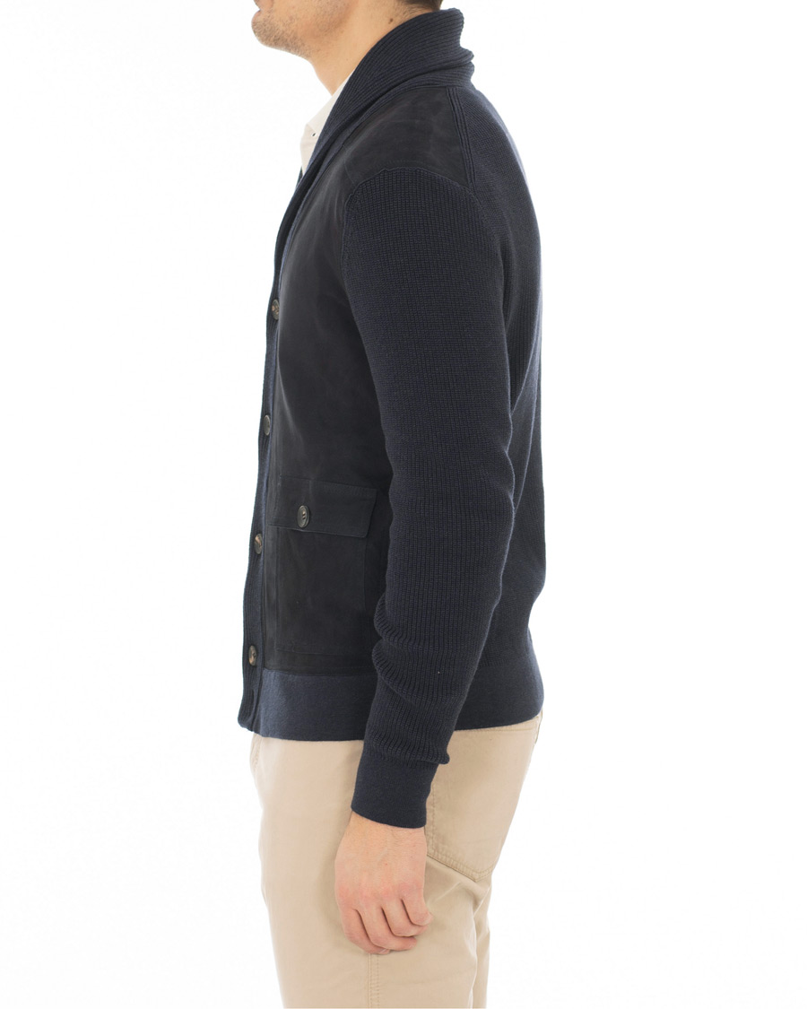 Heren | Truien | Hackett | Mayfair Knitted Suede Cardigan Navy