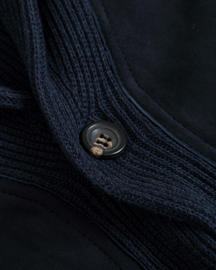 Heren | Truien | Hackett | Mayfair Knitted Suede Cardigan Navy