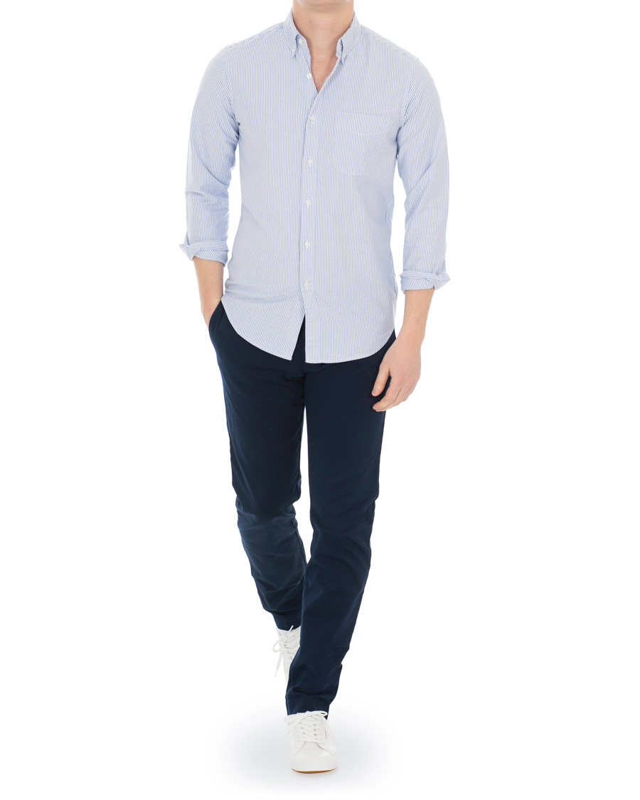 Heren | Overhemden | J.Crew | Slim Fit Stretch Oxford University Stripe Shirt Blue