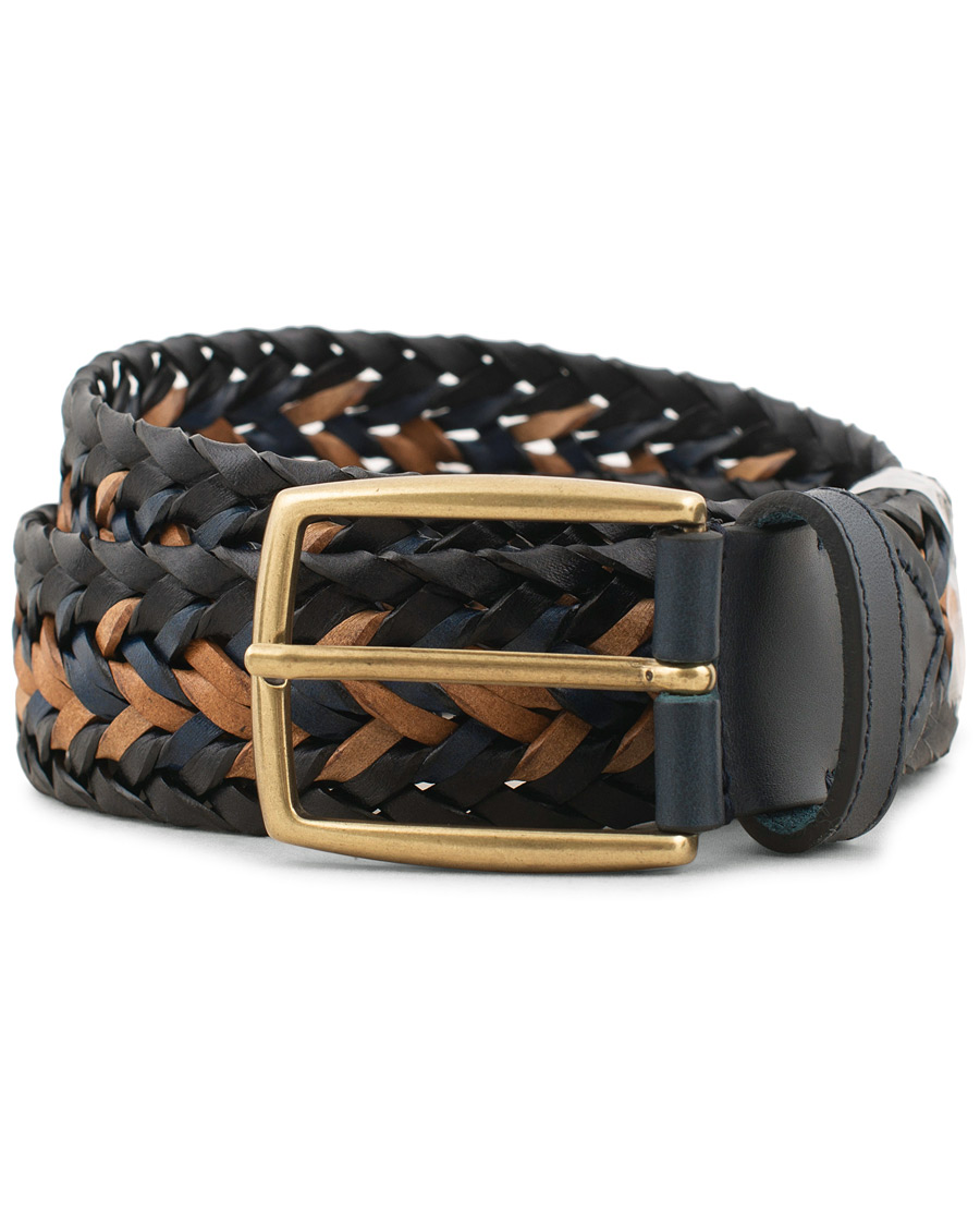 Heren | Morris Braided Leather Belt Navy/Nature | Morris | Braided Leather Belt Navy/Nature