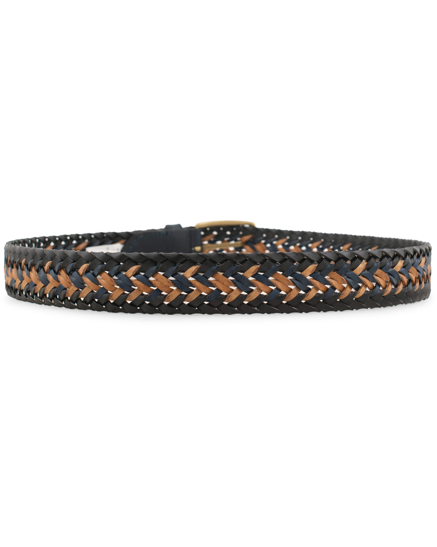 Heren | Morris Braided Leather Belt Navy/Nature | Morris | Braided Leather Belt Navy/Nature