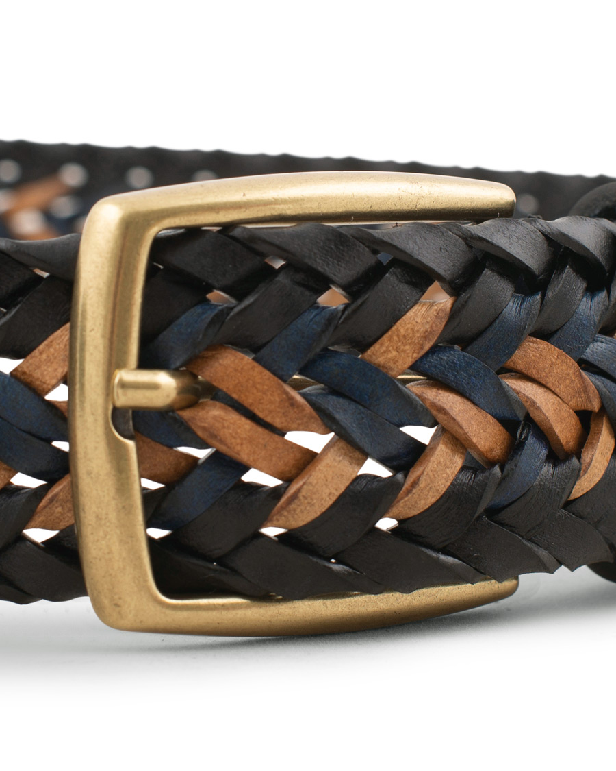 Heren | Morris Braided Leather Belt Navy/Nature | Morris | Braided Leather Belt Navy/Nature