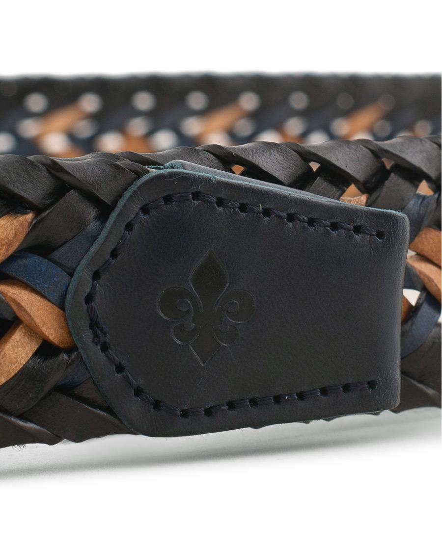 Heren | Morris Braided Leather Belt Navy/Nature | Morris | Braided Leather Belt Navy/Nature