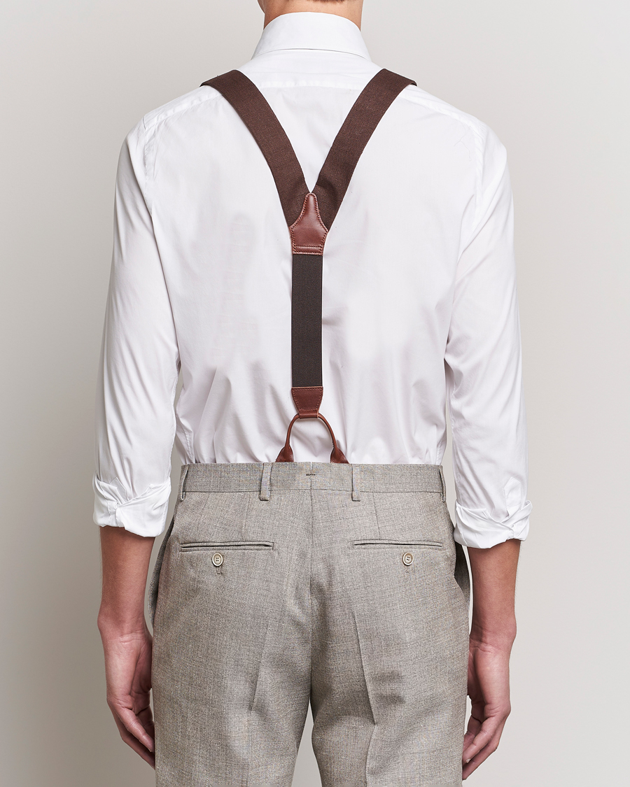 Heren | Albert Thurston Linen Braces 38mm Brown | Albert Thurston | Linen Braces 38mm Brown