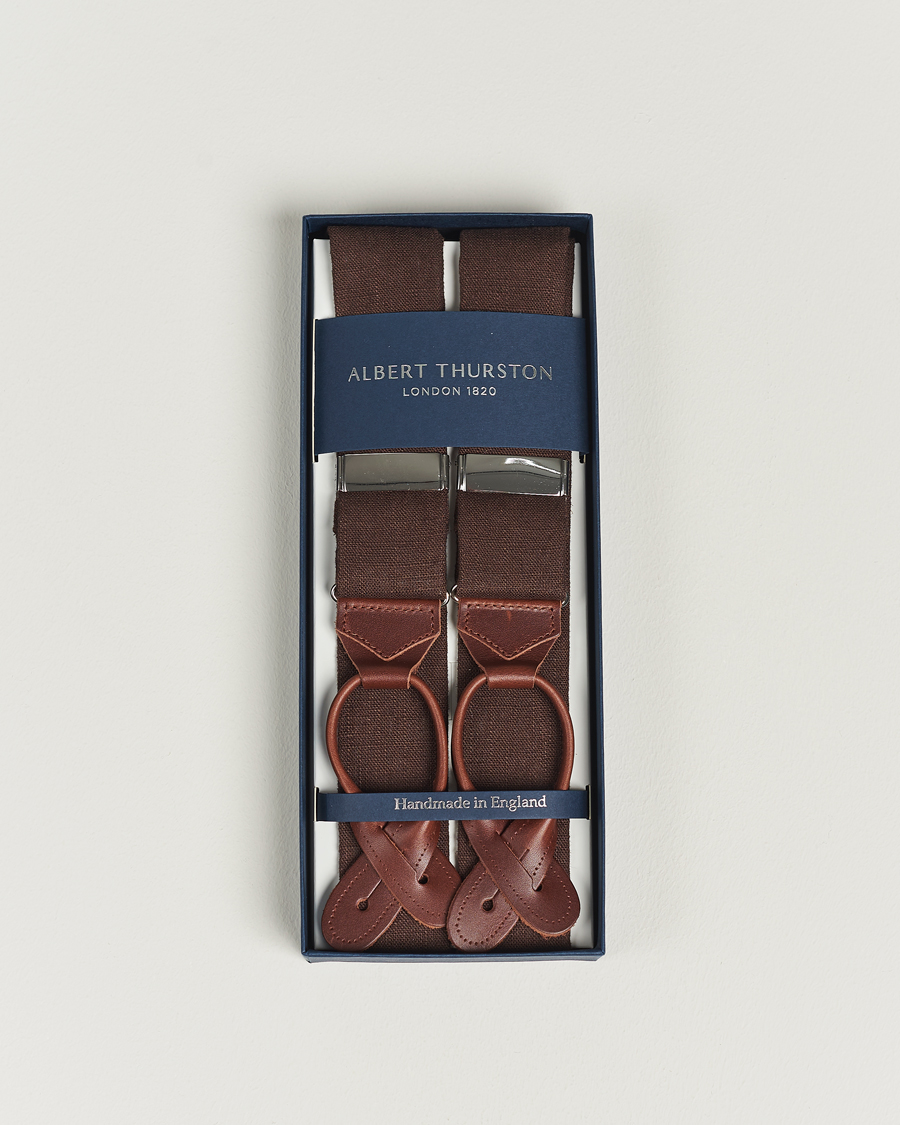 Heren | Albert Thurston Linen Braces 38mm Brown | Albert Thurston | Linen Braces 38mm Brown