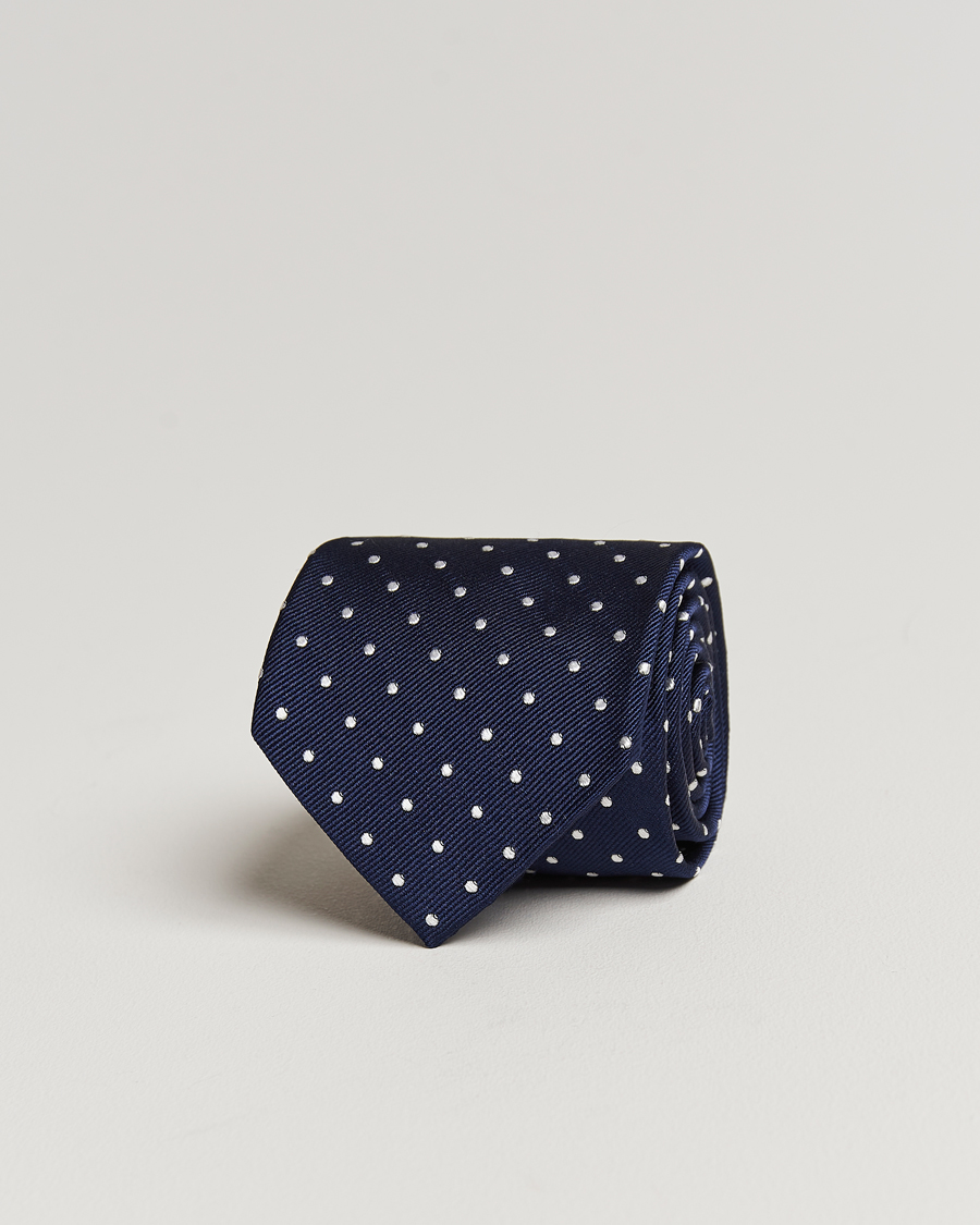 Heren | Stropdassen | Amanda Christensen | Dot Classic Tie 8 cm Navy/White