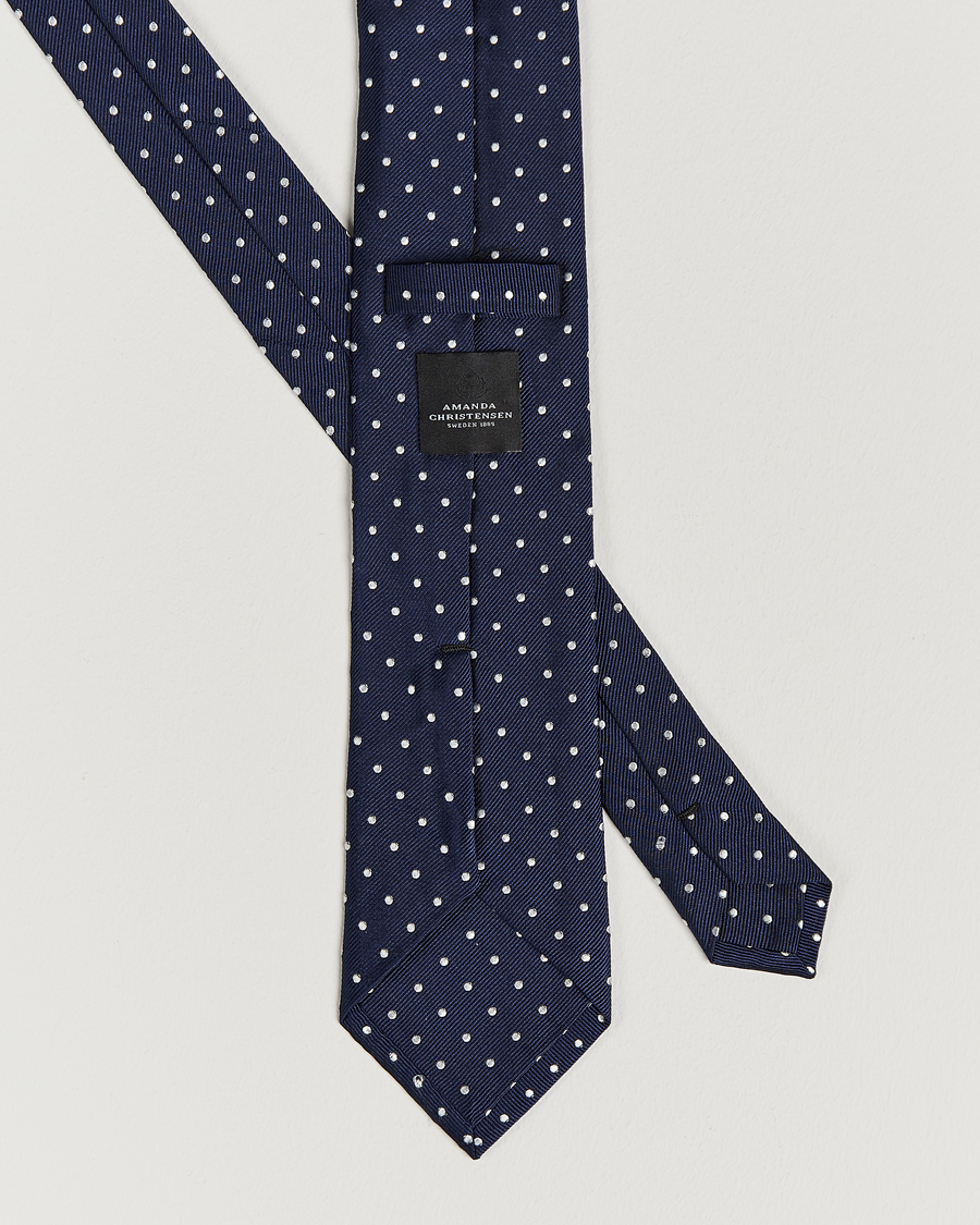 Heren | Stropdassen | Amanda Christensen | Dot Classic Tie 8 cm Navy/White