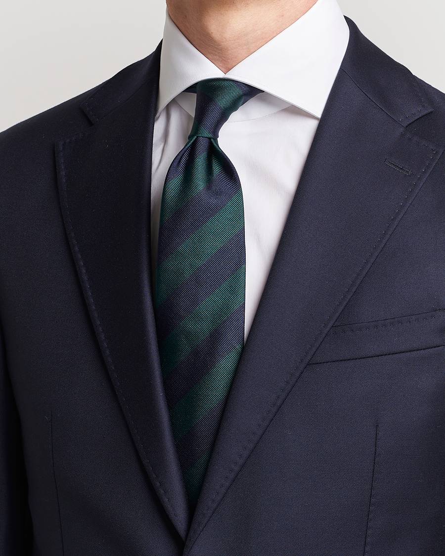 Men | Ties | Amanda Christensen | Regemental Stripe Classic Tie 8 cm Green/Navy