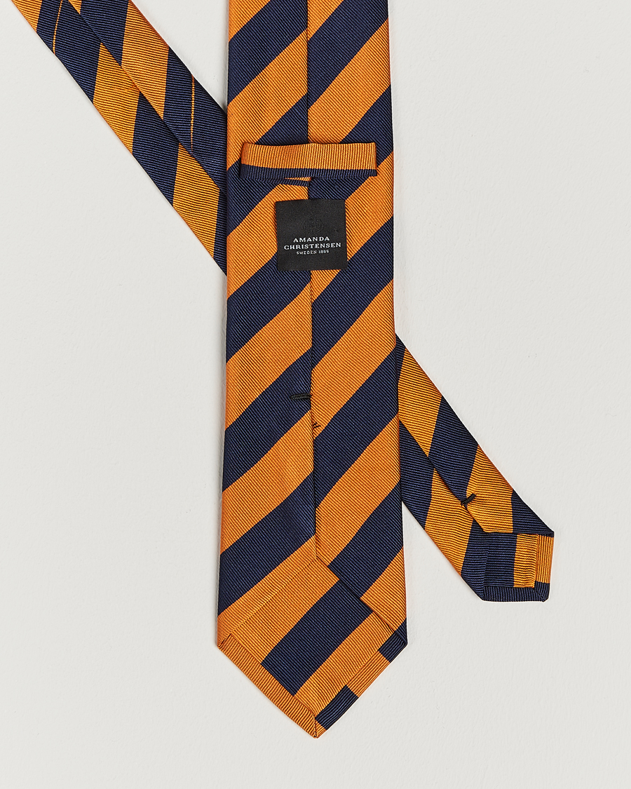 Heren | Stropdassen | Amanda Christensen | Regemental Stripe Classic Tie 8 cm Orange/Navy
