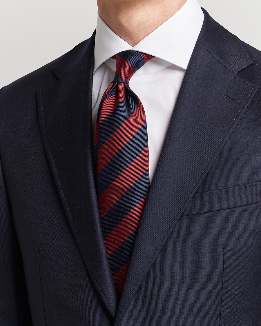 Men | Dark Suit | Amanda Christensen | Regemental Stripe Classic Tie 8 cm Wine/Navy