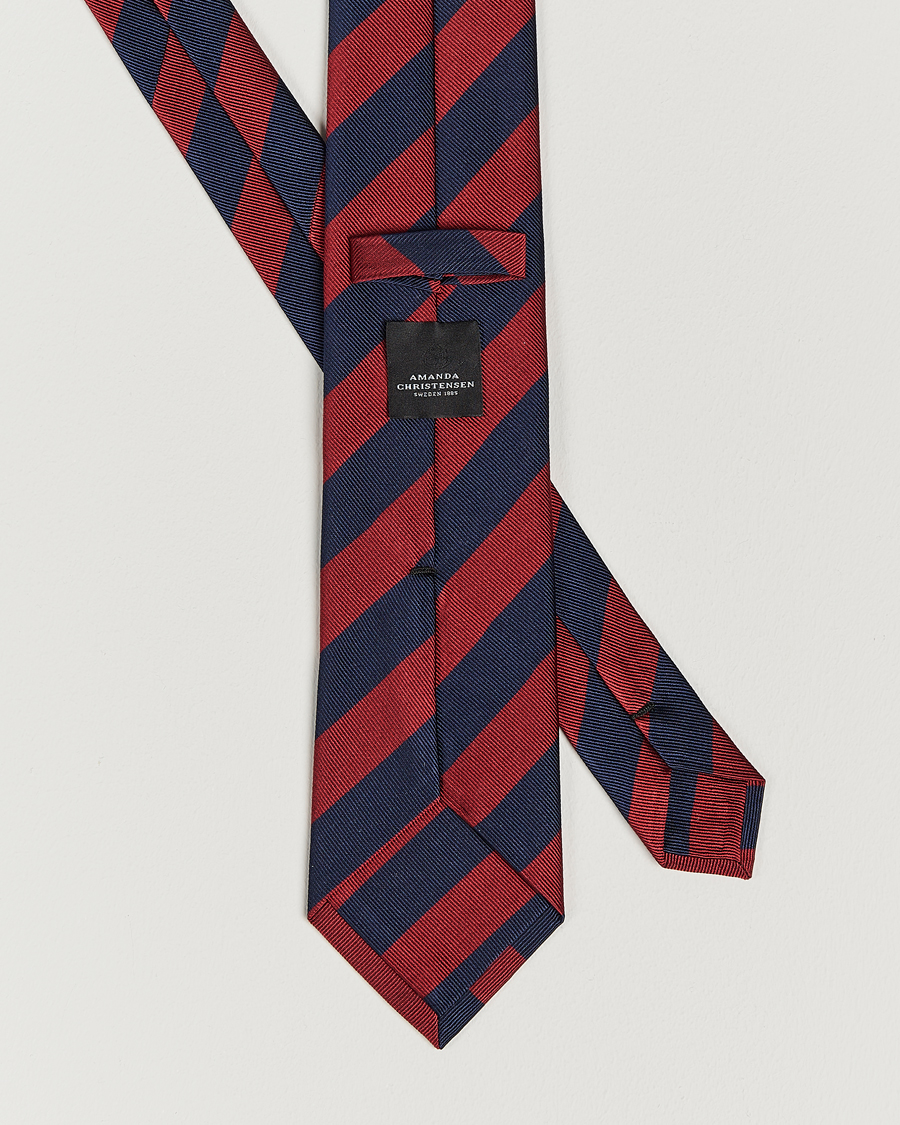 Heren | Stropdassen | Amanda Christensen | Regemental Stripe Classic Tie 8 cm Wine/Navy