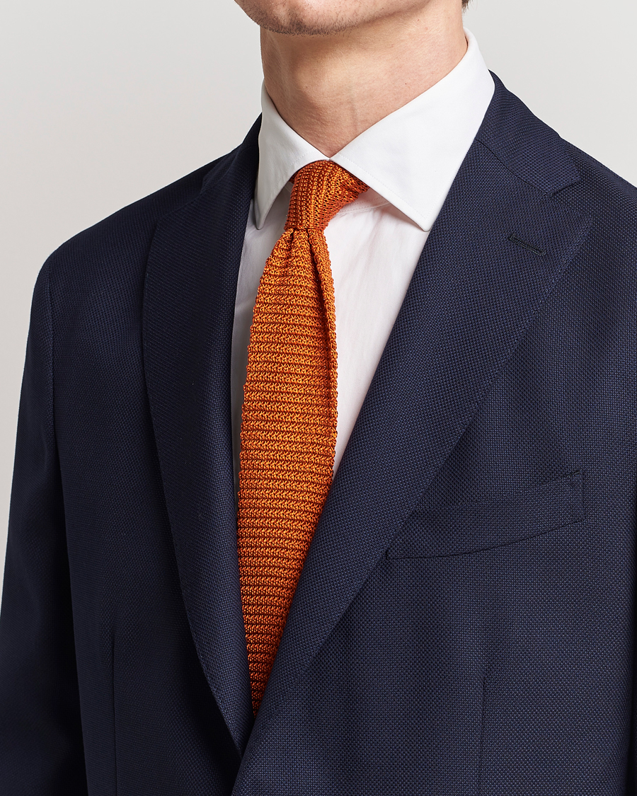 Heren | Smart casual | Amanda Christensen | Knitted Silk Tie 6 cm Orange