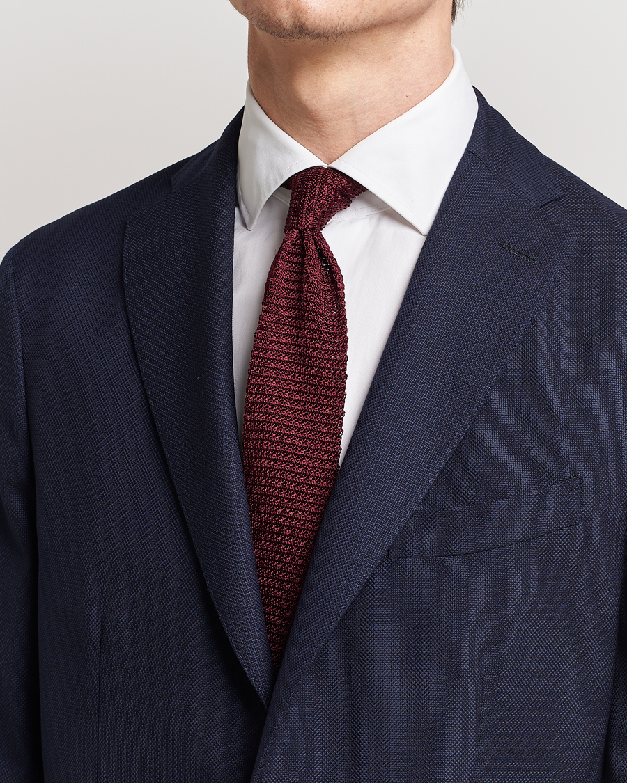 Heren | Smart casual | Amanda Christensen | Knitted Silk Tie 6 cm Wine Red