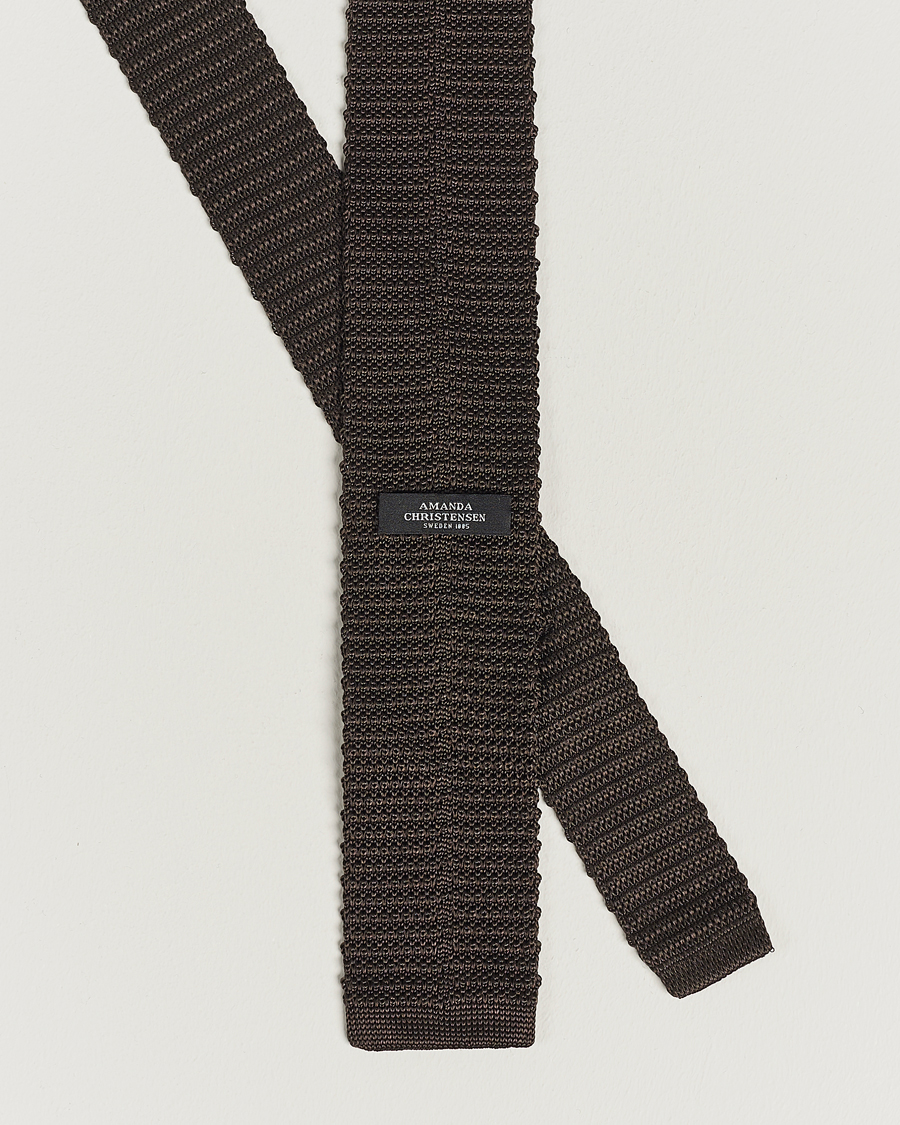 Heren | Stropdassen | Amanda Christensen | Knitted Silk Tie 6 cm Brown