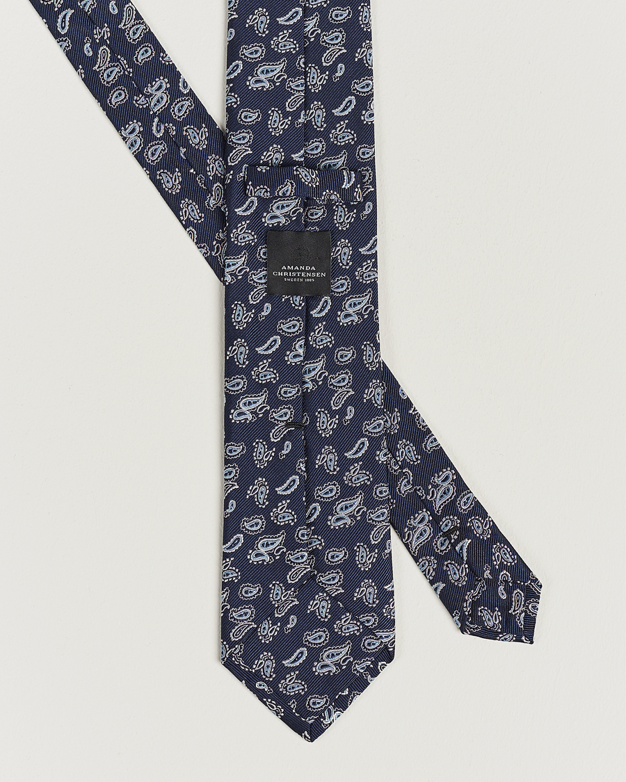 Heren | Stropdassen | Amanda Christensen | Paisley Woven Silk Tie 8 cm Navy