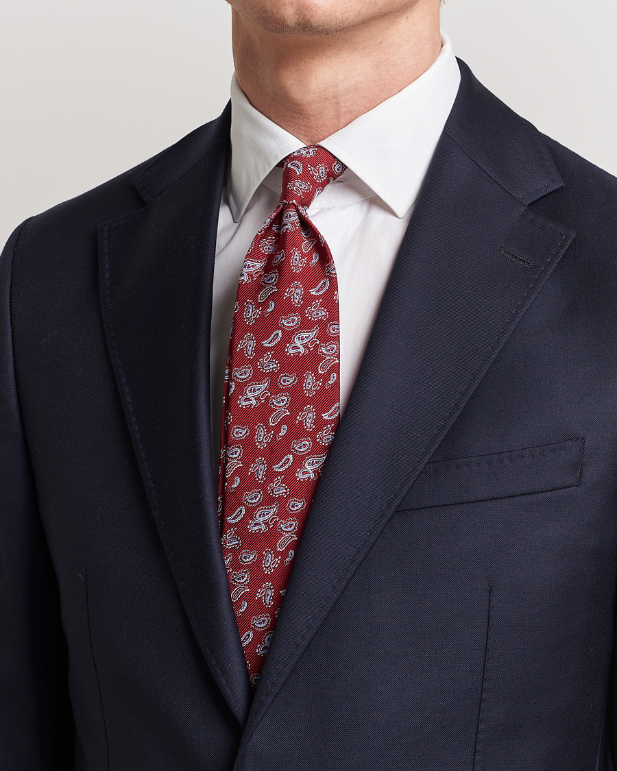 Heren | Stropdassen | Amanda Christensen | Paisley Woven Silk Tie 8 cm Wine Red