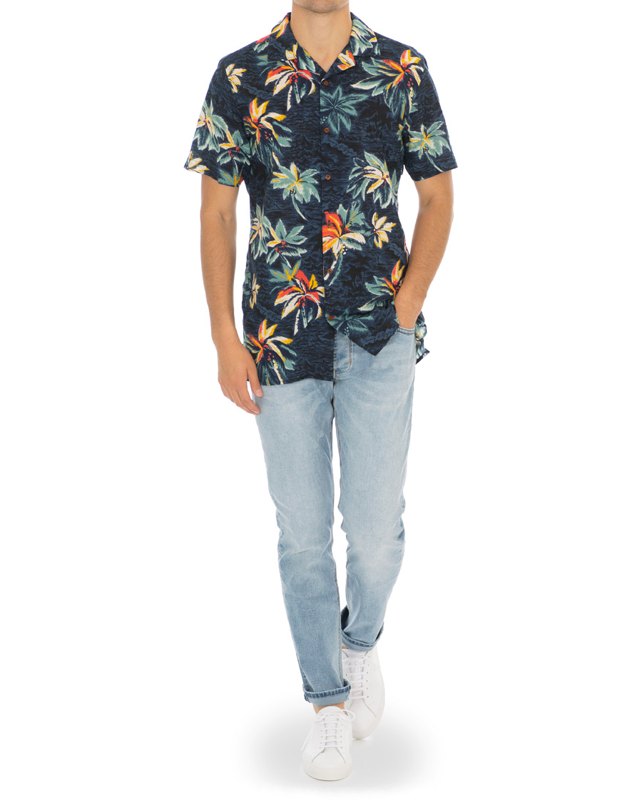 Heren | Overhemden | Tommy Hilfiger | Hawaiian Printed Camp Collar Short Sleeve Shirt Indigo