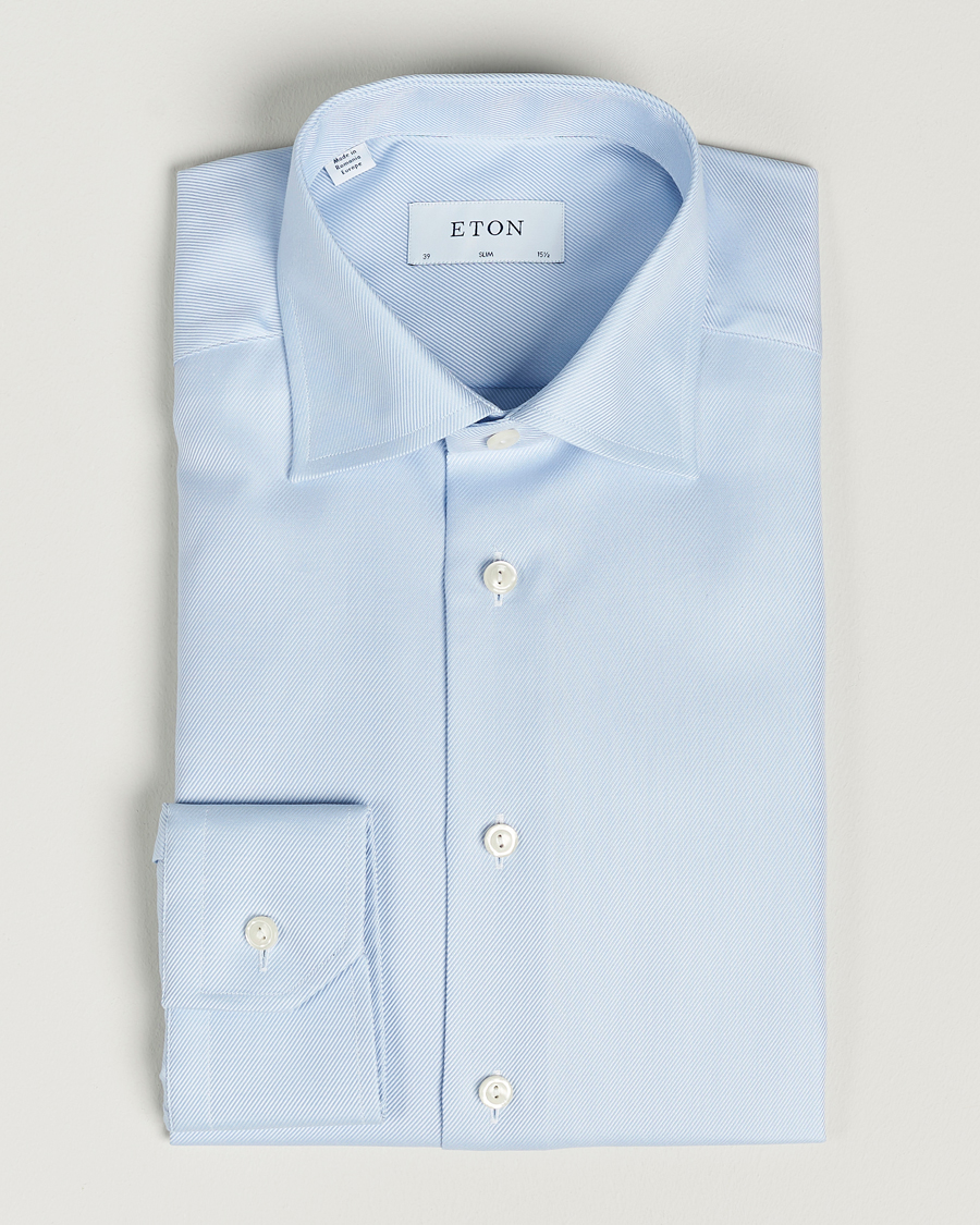 Heren |  | Eton | Slim Fit Textured Twill Shirt Blue