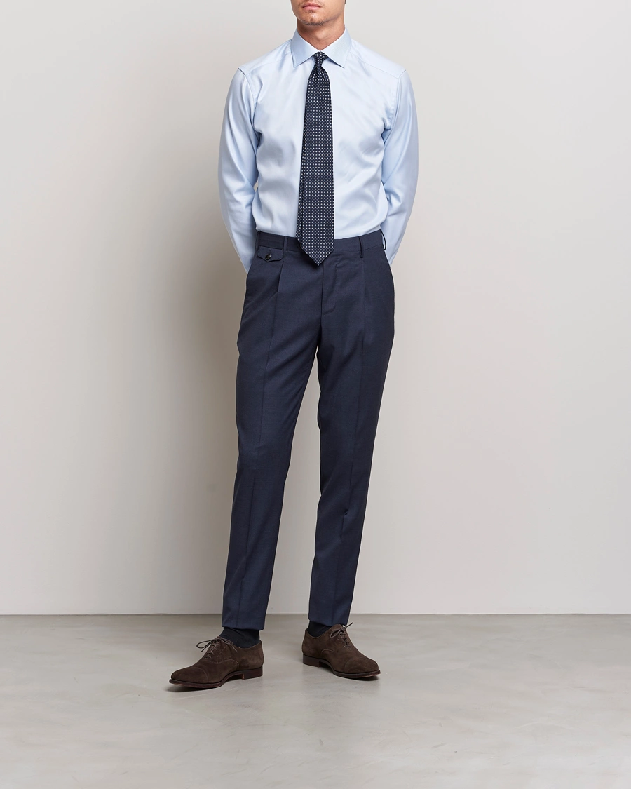 Heren | Overhemden | Eton | Slim Fit Textured Twill Shirt Blue