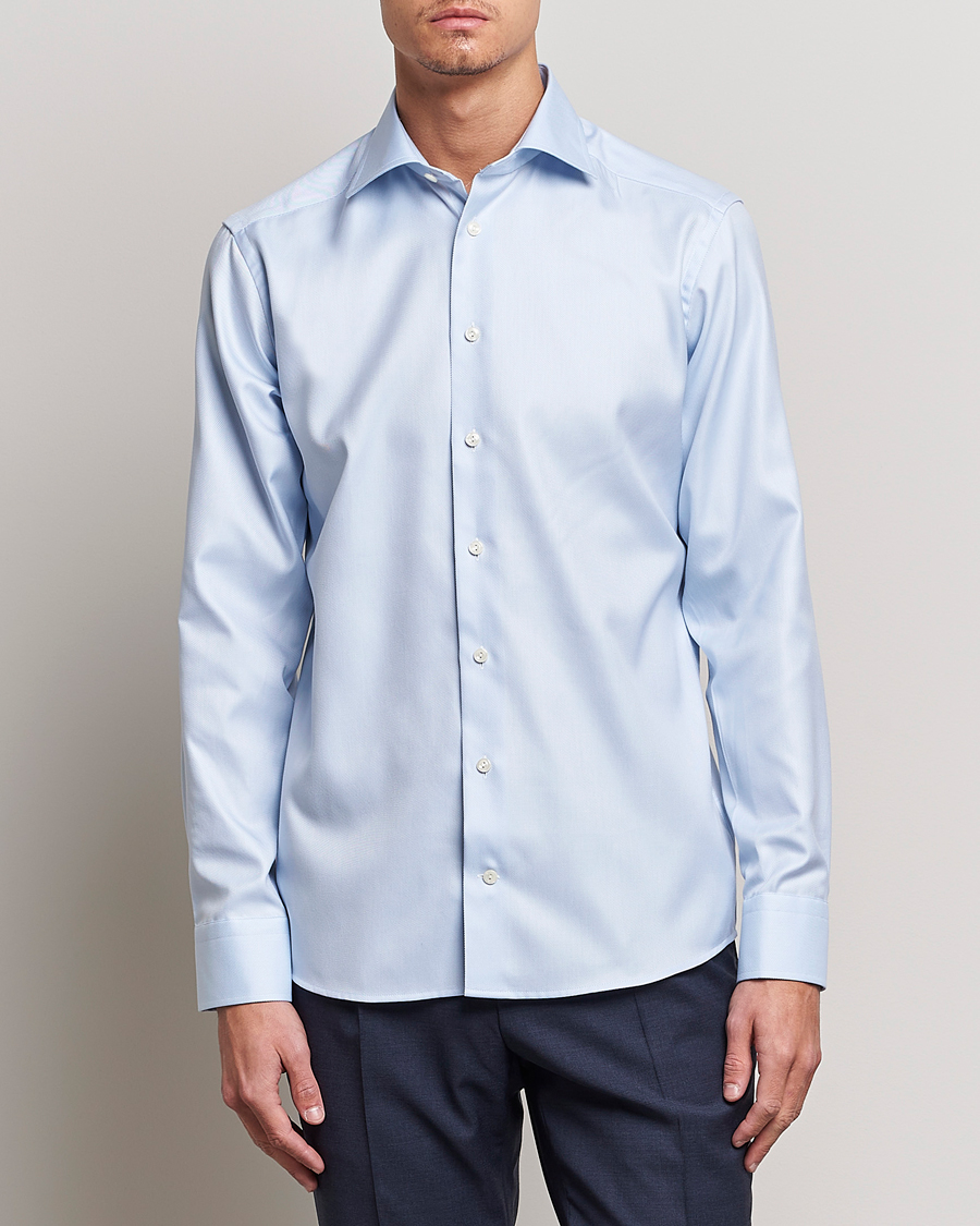 Heren | Overhemden | Eton | Slim Fit Textured Twill Shirt Blue
