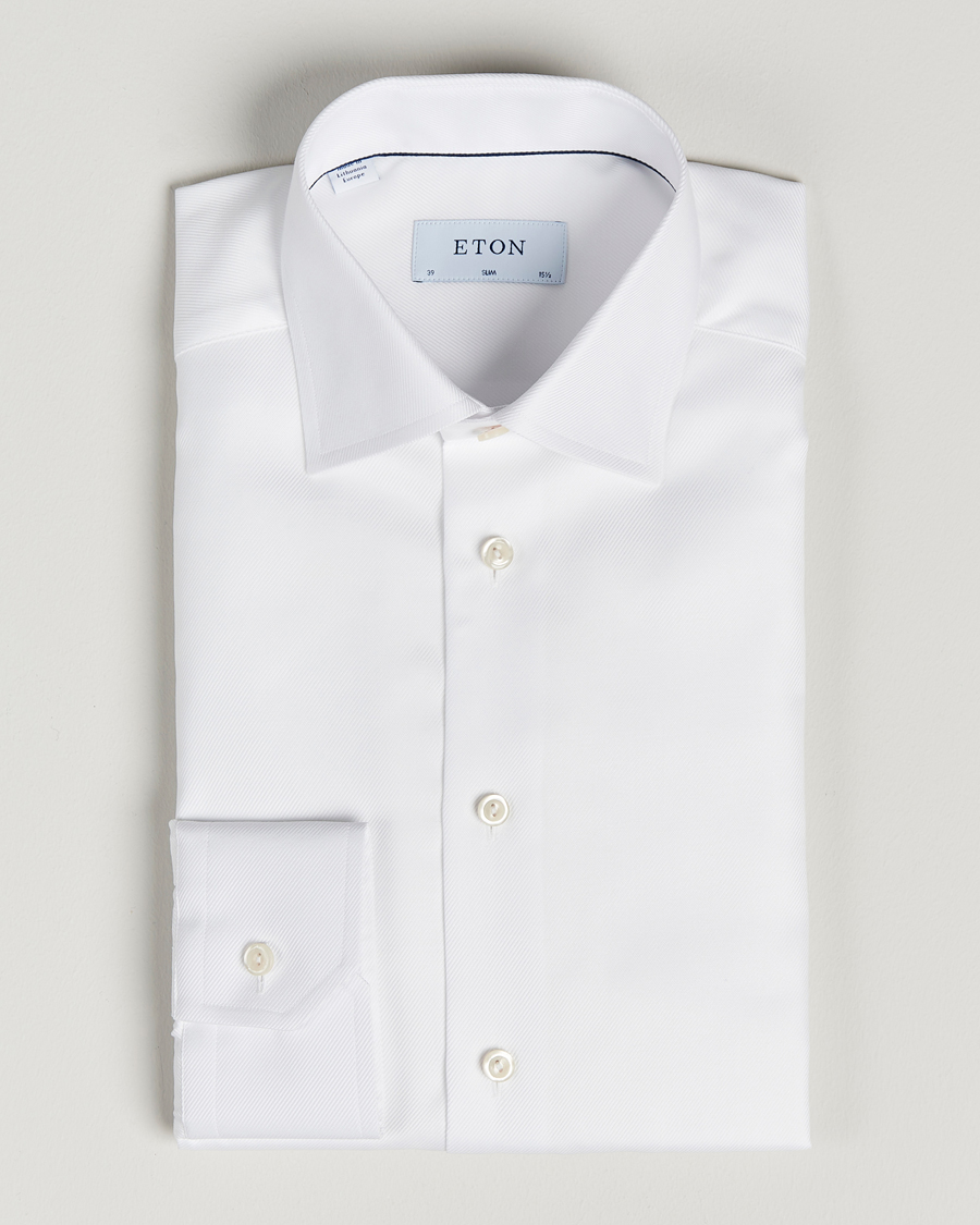 Heren | Overhemden | Eton | Slim Fit Textured Twill Shirt White