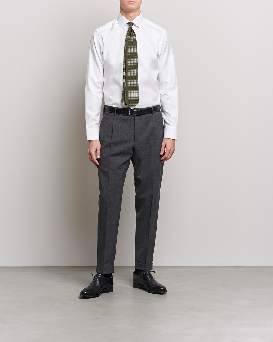 Heren | Business & Beyond | Eton | Slim Fit Textured Twill Shirt White