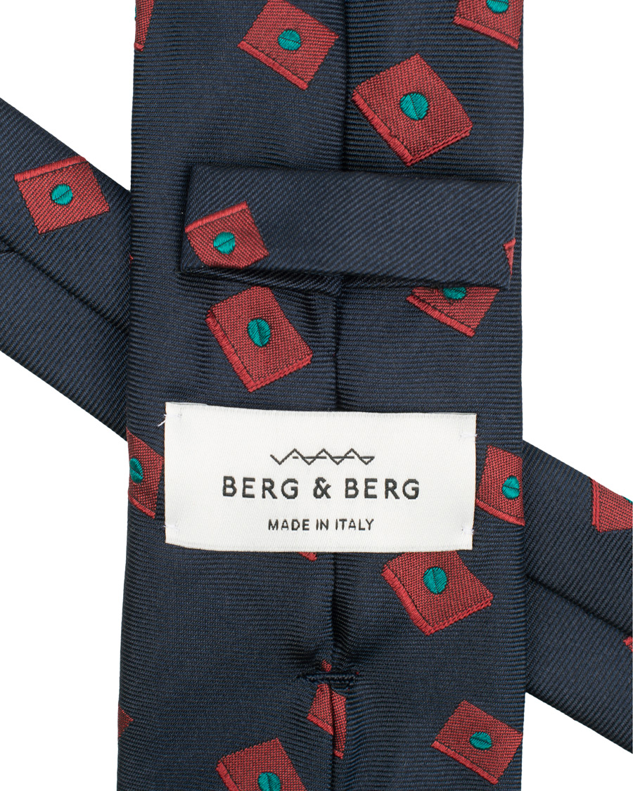 Heren | Berg&Berg Handrolled Seven Fold Jacquard Silk 8 cm Tie Navy/Red | Berg&Berg | Handrolled Seven Fold Jacquard Silk 8 cm Tie Navy/Red