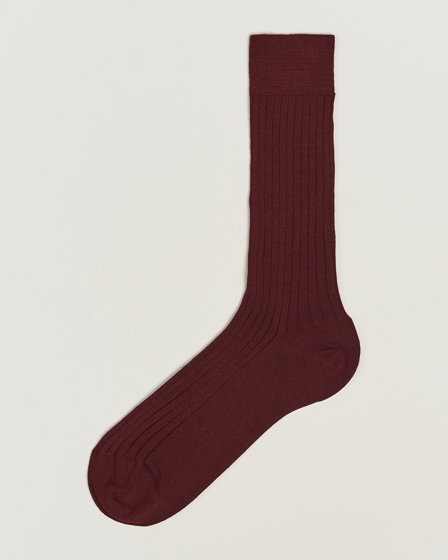 Heren | Ondergoed | Bresciani | Wool/Nylon Ribbed Short Socks Burgundy