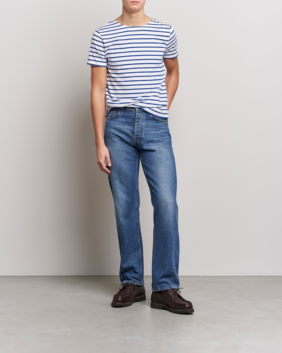 Heren | T-shirts | Armor-lux | Hoëdic Boatneck Héritage Stripe T-shirt White/Blue