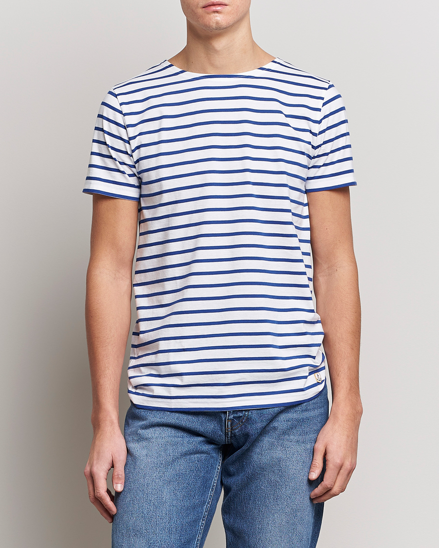 Heren | T-shirts met korte mouwen | Armor-lux | Hoëdic Boatneck Héritage Stripe T-shirt White/Blue