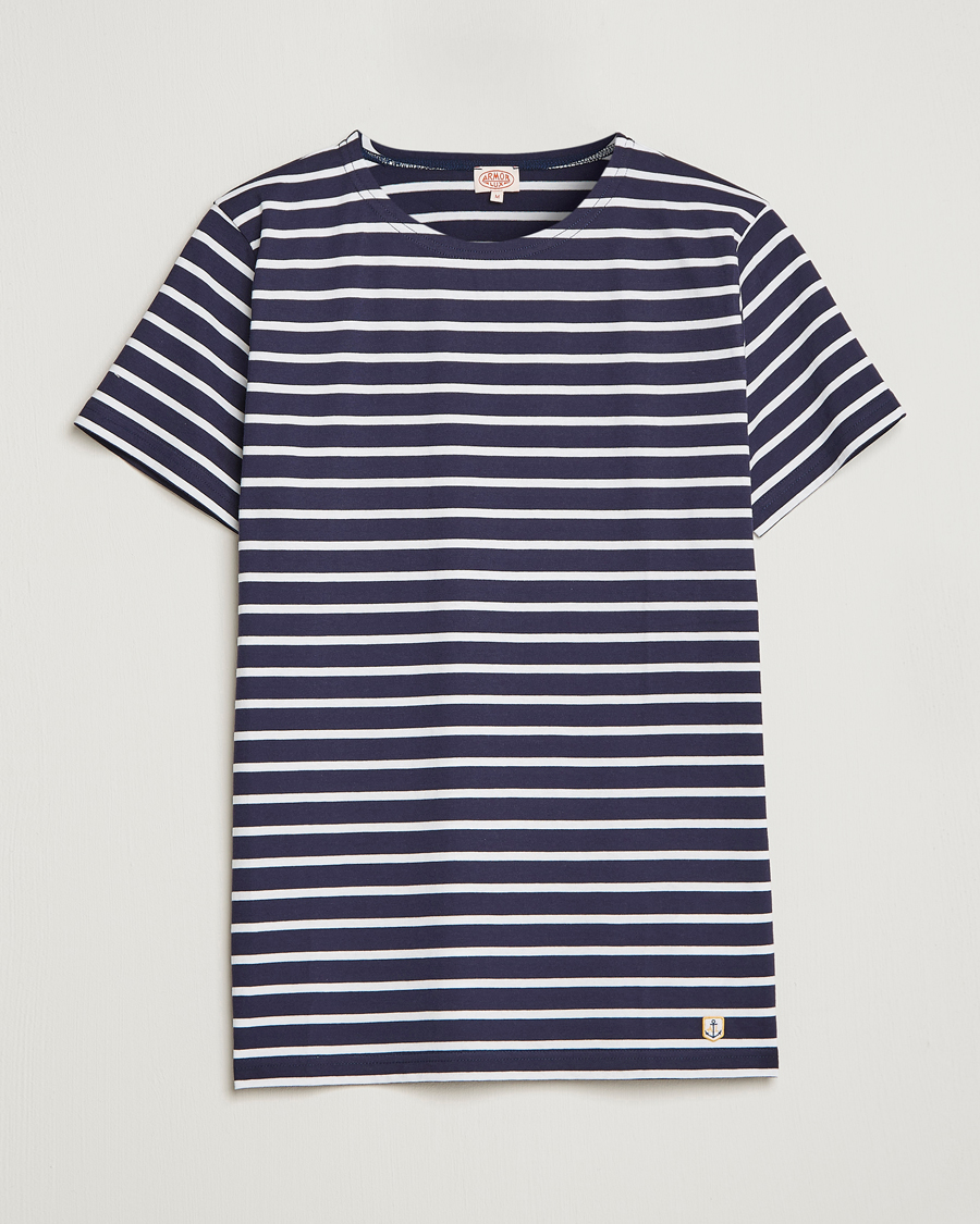 Heren | T-shirts | Armor-lux | Hoëdic Boatneck Héritage Stripe T-shirt Navy/White