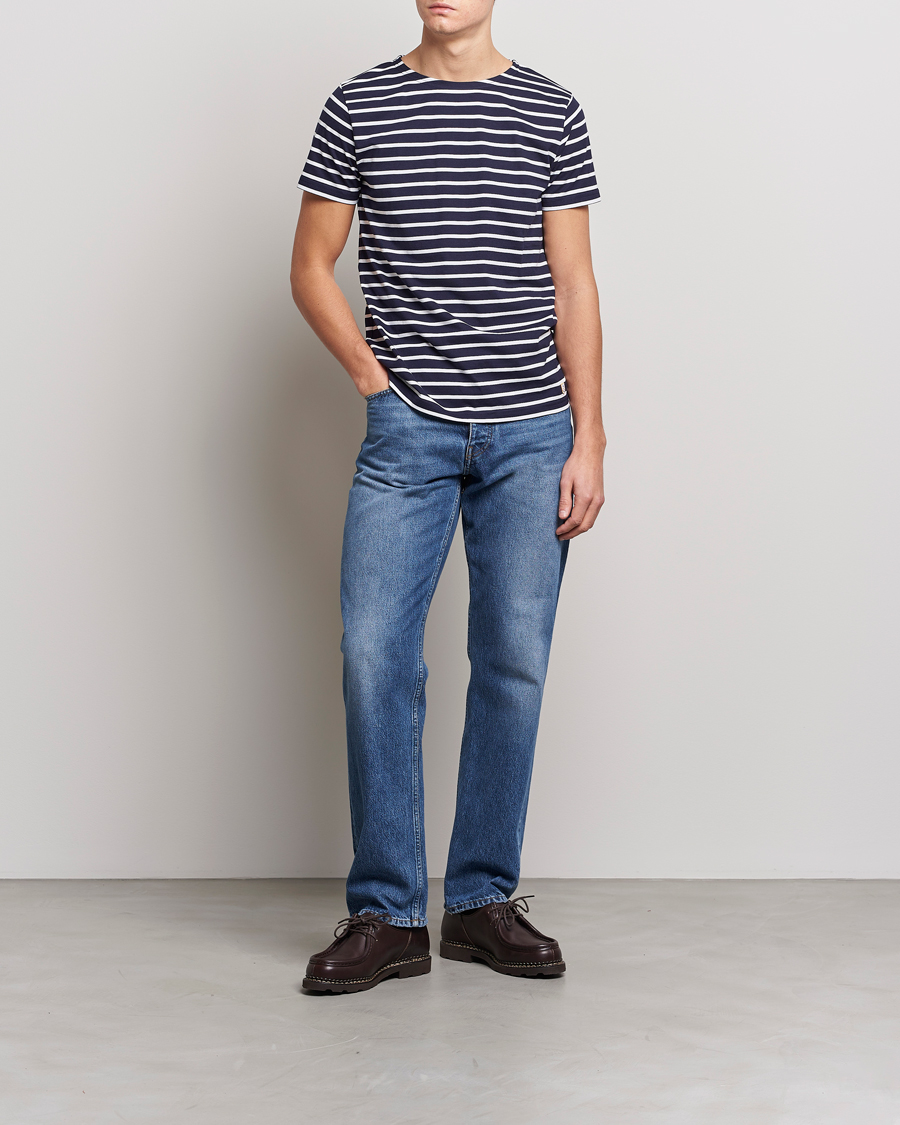 Heren | T-shirts | Armor-lux | Hoëdic Boatneck Héritage Stripe T-shirt Navy/White
